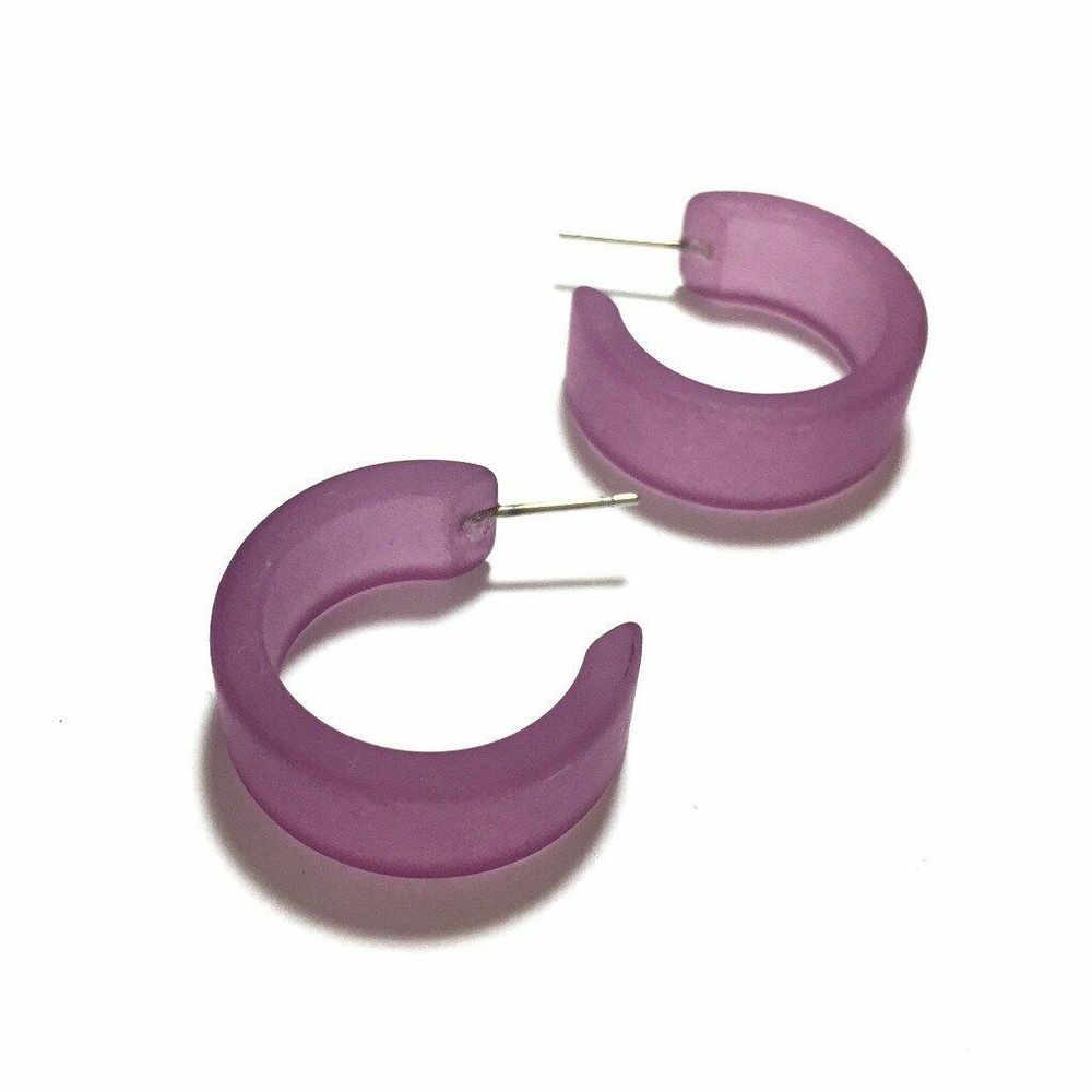 Amethyst Frosted Wide Classic Hoop Earrings